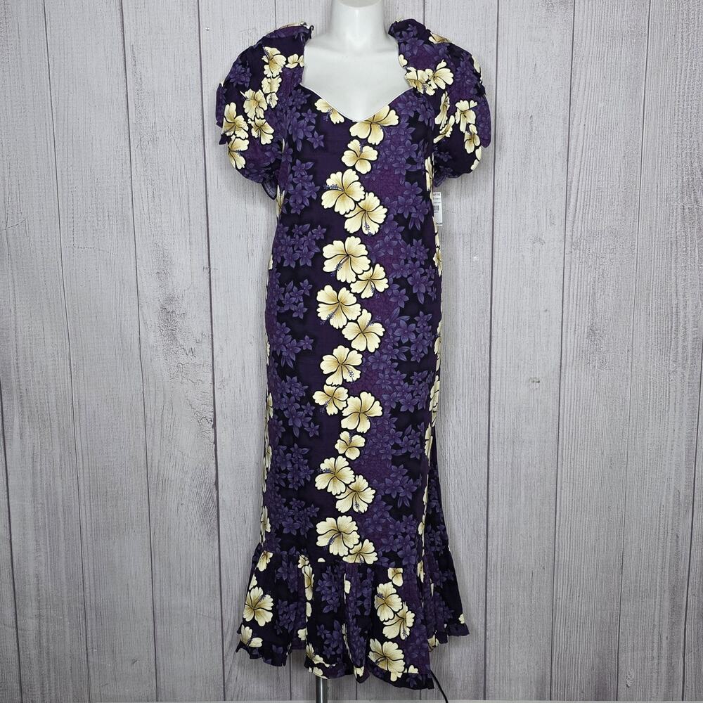 NWT Vintage Hilo Hattie Purple Hibiscus Hawaiian Maxi Dress 1X